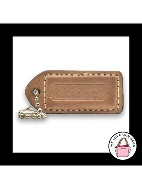 COACH Y2K VINTAGE Hang Tag Bag 2" Charm Keychain Fob Light Brown Leather Medium